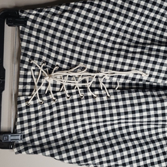 Eva Franco Lace-Up Black and White Gingham Midi Flare Skirt Meduim - Picture 7 of 10